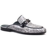 Men’s Luxury Snake Print Leather Half Shoe Mule – Black & White