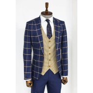 Black Solid Slim Fit Double-Breasted Blazer with Silver Metal Buttons