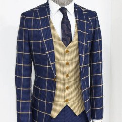 Black Solid Slim Fit Double-Breasted Blazer with Silver Metal Buttons