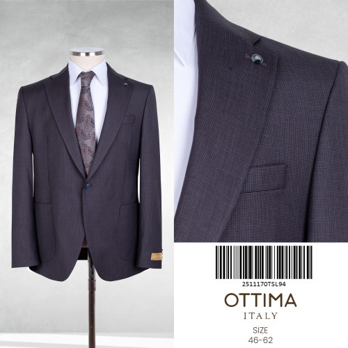 Ottima Italy Men's Textured Single-Breasted Suit Jacket-Dark Brown