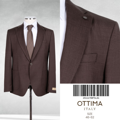 Ottima Italy Men's Textured Single-Breasted Suit Jacket-Dark Brown
