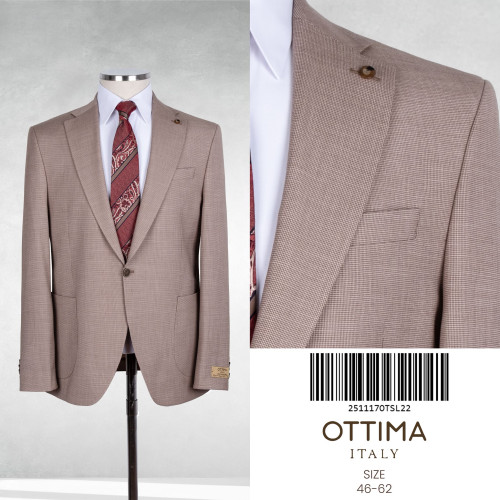 Ottima Italy Men's Textured Single-Breasted Suit Jacket-Dark Brown