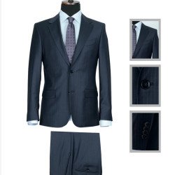 Pinstriped Navy Blue Italian Zecca Men's Suits