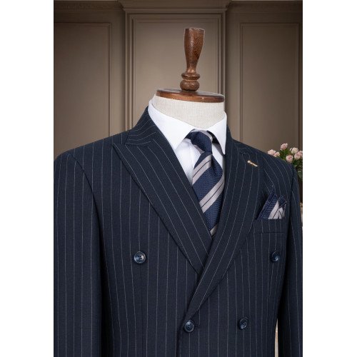 Marco Lorenzo Double Breasted Pin Stripes Slim Fit Men Suit