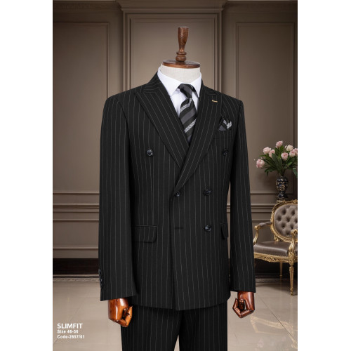Marco Lorenzo Double Breasted Pin Stripes Slim Fit Men Suit