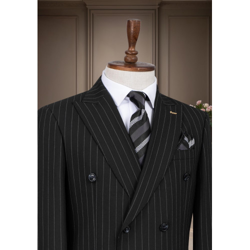 Marco Lorenzo Double Breasted Pin Stripes Slim Fit Men Suit