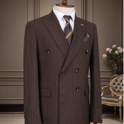 Marco Lorenzo Double Breasted Pin Stripes Slim Fit Men Suit