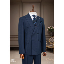 Marco Lorenzo Double Breasted Pin Stripes Slim Fit Men Suit