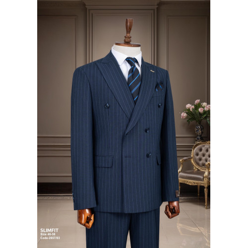 Marco Lorenzo Double Breasted Pin Stripes Slim Fit Men Suit