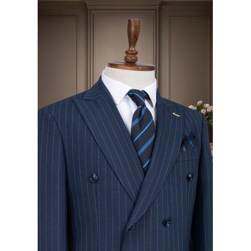 Marco Lorenzo Double Breasted Pin Stripes Slim Fit Men Suit