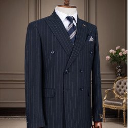 Marco Lorenzo Double Breasted Pin Stripes Slim Fit Men Suit