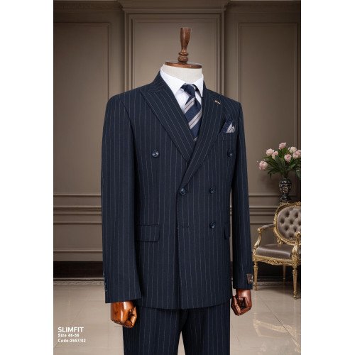 Marco Lorenzo Double Breasted Pin Stripes Slim Fit Men Suit