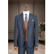 Marco Lorenzo Dark Blue Checkered Three‑Piece Men Suit with Brown Waistcoat