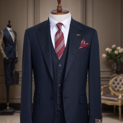 Marco Lorenzo Dark Navy Pinstriped Three‑Piece men Suit