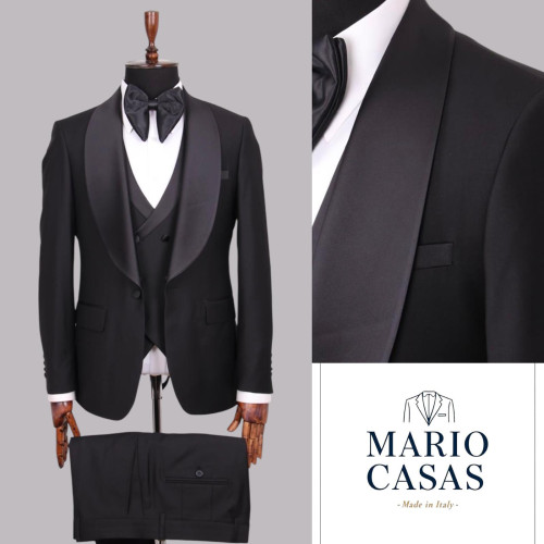 Mario Casas Classic Black Tuxedo Men's 3-Piece Suit