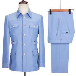 Men Classic Blue Safari Suit