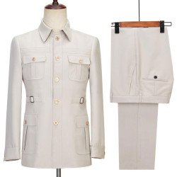 Men Classic Cream Safari Suit
