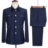 Men Navy Blue Safari Suit