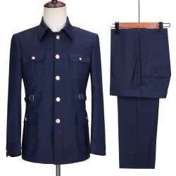 Men Navy Blue Safari Suit