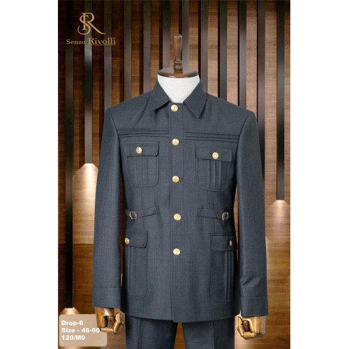 Senzo Rivolli Grey Men Safari Suit