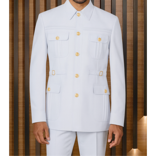 Senzo Rivolli White Men Safari Suit