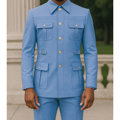 Men Classic Blue Safari Suit
