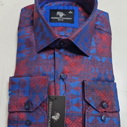 Presidential Men's Blue & Red Damask Patterned Shirt