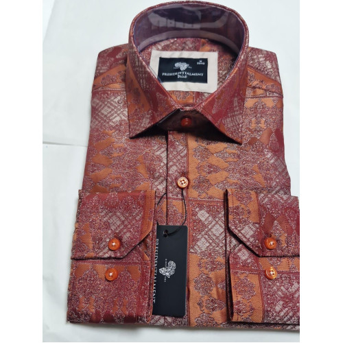 Presidential Men’s Reddish‑Brown, Copper & Gold Patterned Shirt