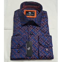Presidential Men’s Dark Blue & Red Geometric Patterned Shirt