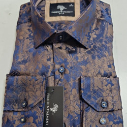 Presidential Men’s Metallic Bronze & Dark Blue Floral Patterned Shirt