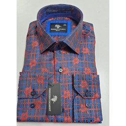 Presidential Men's Blue & Red Checkered Floral Patterned Shirt