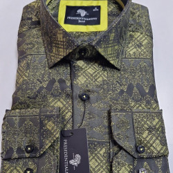 Presidential Men's Green & Yellow Damask Patterned Shirt
