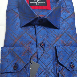 Presidential Men’s Blue & Red Geometric Diamond Patterned Shirt