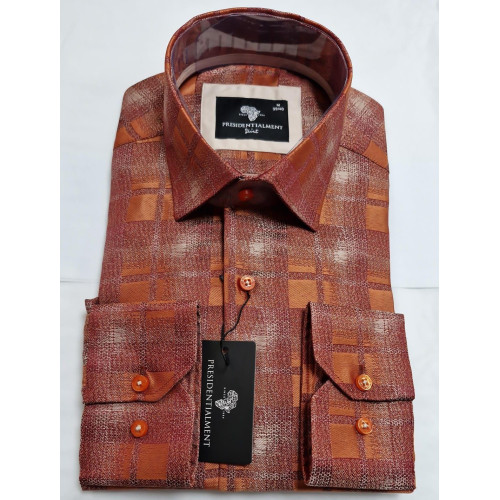 Presidential Men’s Orange, Brown & Beige Checkered Shirt