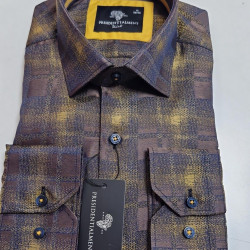 Presidential Men’s Brown, Yellow & Blue Checkered Shirt