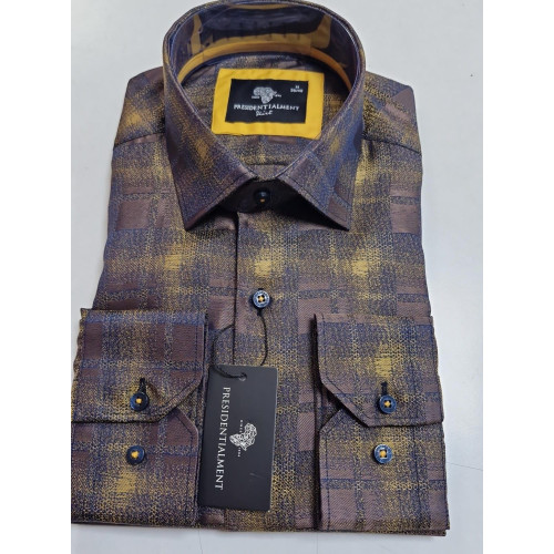 Presidential Men’s Brown, Yellow & Blue Checkered Shirt
