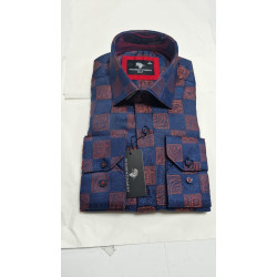 Presidential Men’s Blue & Reddish‑Brown Checkered Shirt