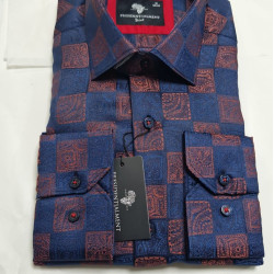 Presidential Men’s Blue & Reddish‑Brown Checkered Shirt