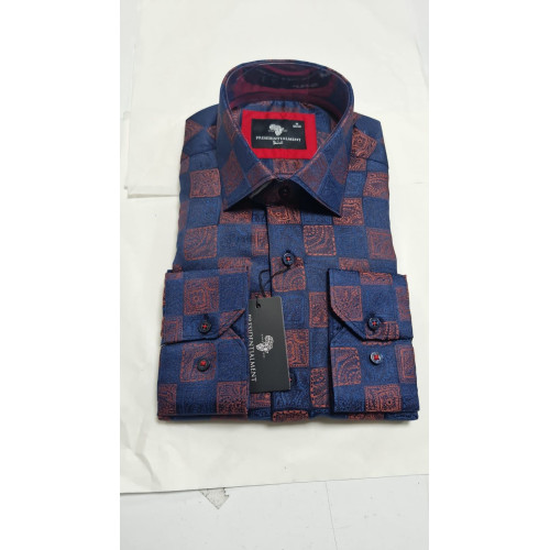 Presidential Men’s Blue & Reddish‑Brown Checkered Shirt