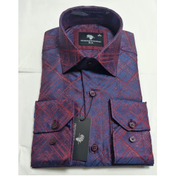 Presidential Men’s Dark Blue & Red Geometric Patterned Shirt