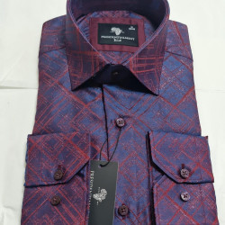 Presidential Men’s Dark Blue & Red Geometric Patterned Shirt
