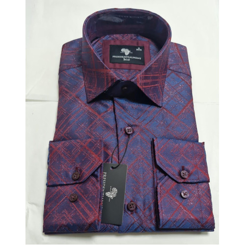 Presidential Men’s Dark Blue & Red Geometric Patterned Shirt