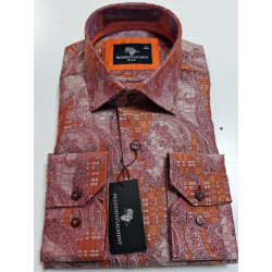 Presidential Men’s Orange & White Paisley‑Checkered Shirt