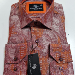 Presidential Men’s Orange & White Paisley‑Checkered Shirt