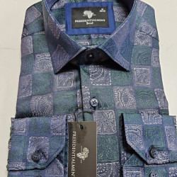 Presidential Men's Green & Blue Paisley Patterned Shirt