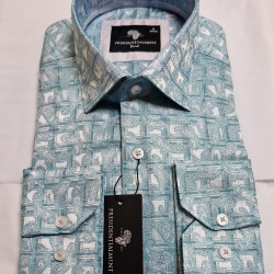 Presidential Men's Light Blue & White Geometric Patterned Shirt