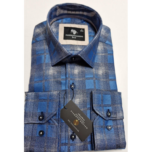 Presidential Men's Blue Plaid Patterned Shirt