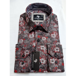 Presidential Men's Black & Red Floral Patterned Shirt