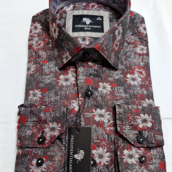 Presidential Men's Black & Red Floral Patterned Shirt
