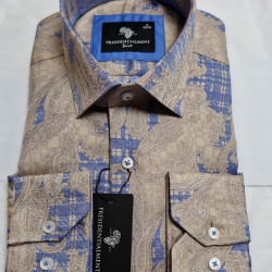 Presidential Men's Beige & Blue Patterned Shirt